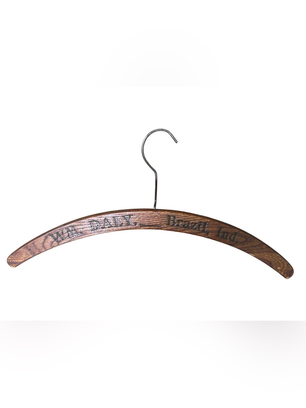 Vintage W. M. Daly Wood Hanger  Brazil, Indiana Solid Wood Dark Stain Americana